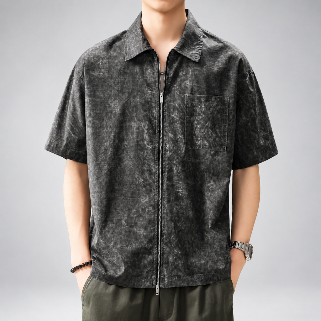 Belmont Men's Relaxed Short-Sleeve Collared Shirt with Two-Way Zipper