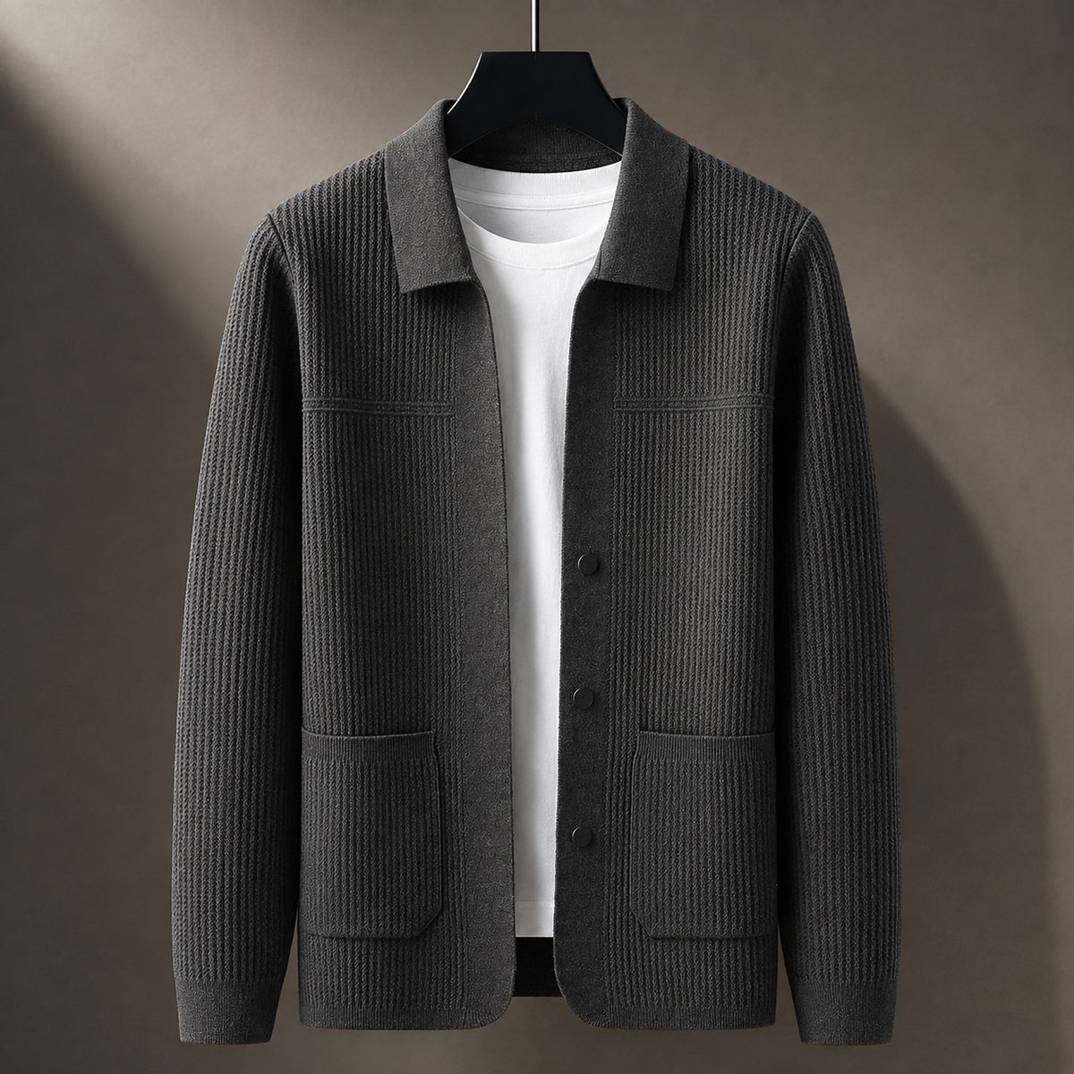Alessio Men's Textured Knit Jacket – Button-Front Casual Cardigan