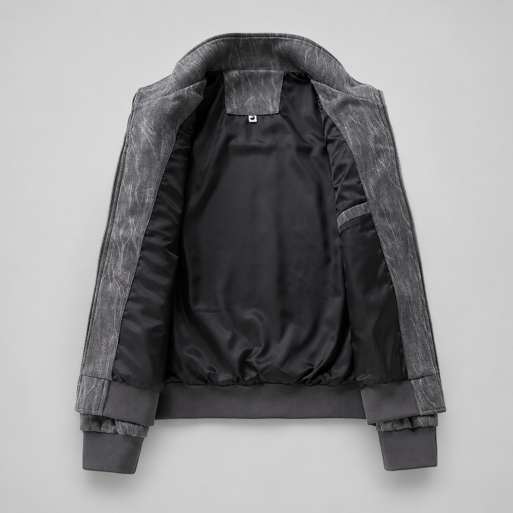 Tristan Men’s Washed-Texture Utility Bomber Jacket