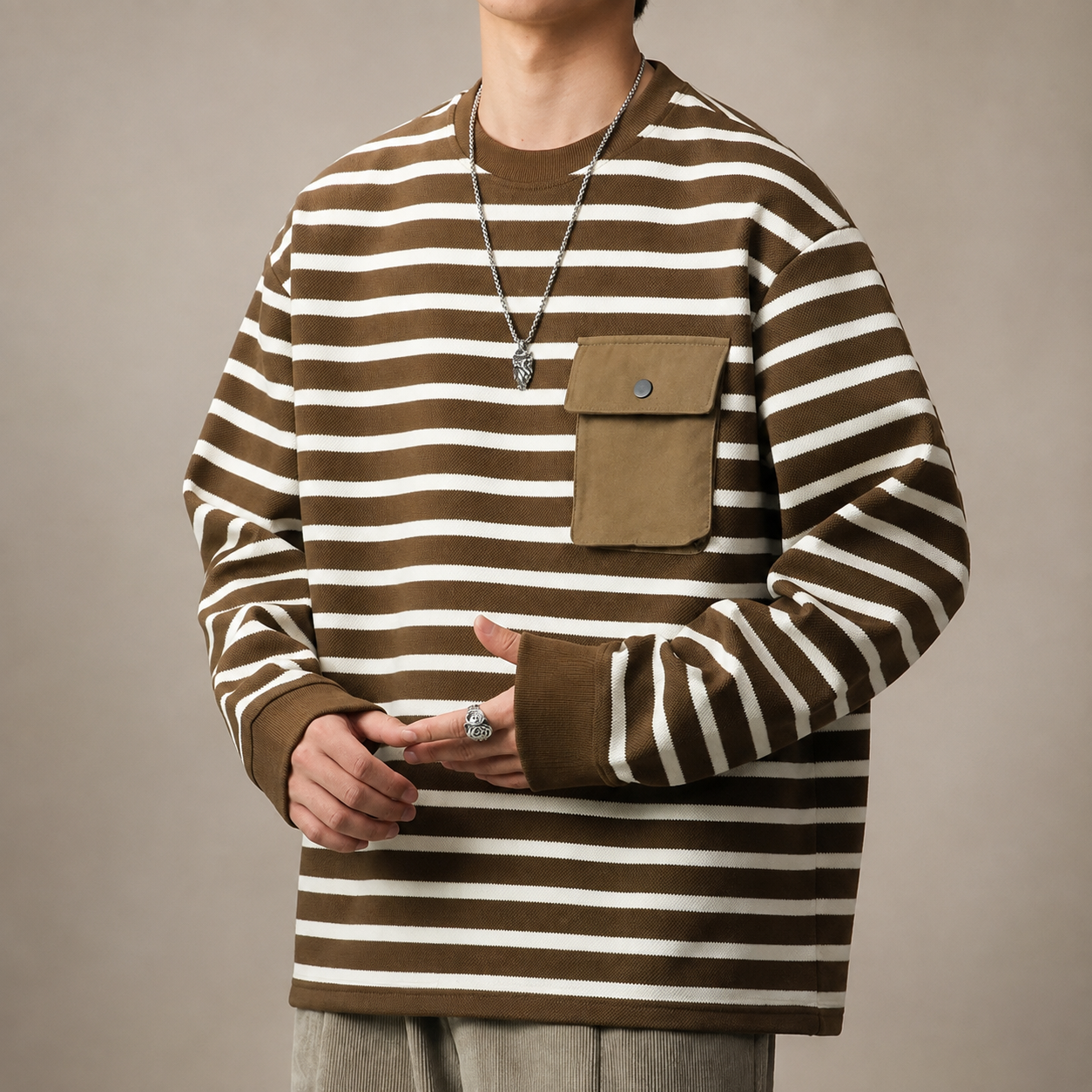 Alessio Men's Striped Pullover Shirt – Relaxed Fit Lightweight Long Sleeve Top