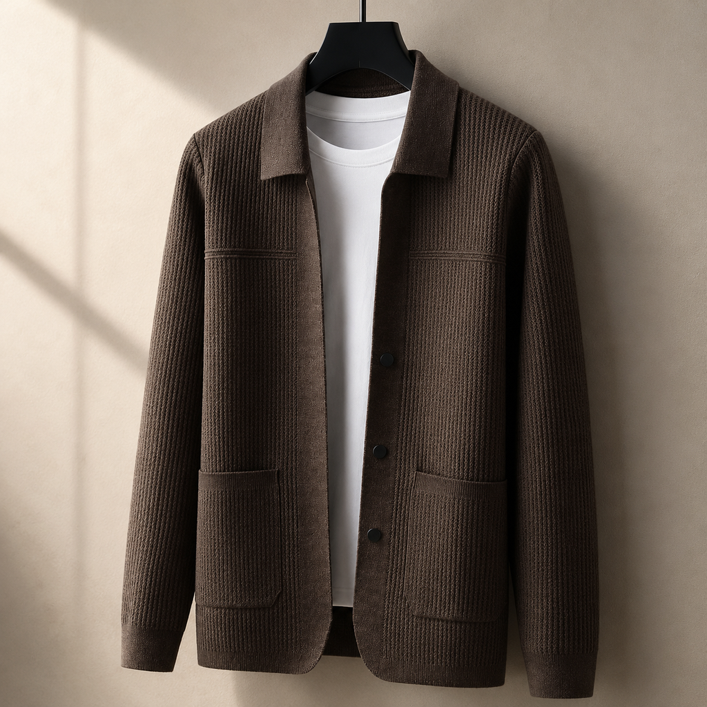 Alessio Men's Textured Knit Jacket – Button-Front Casual Cardigan