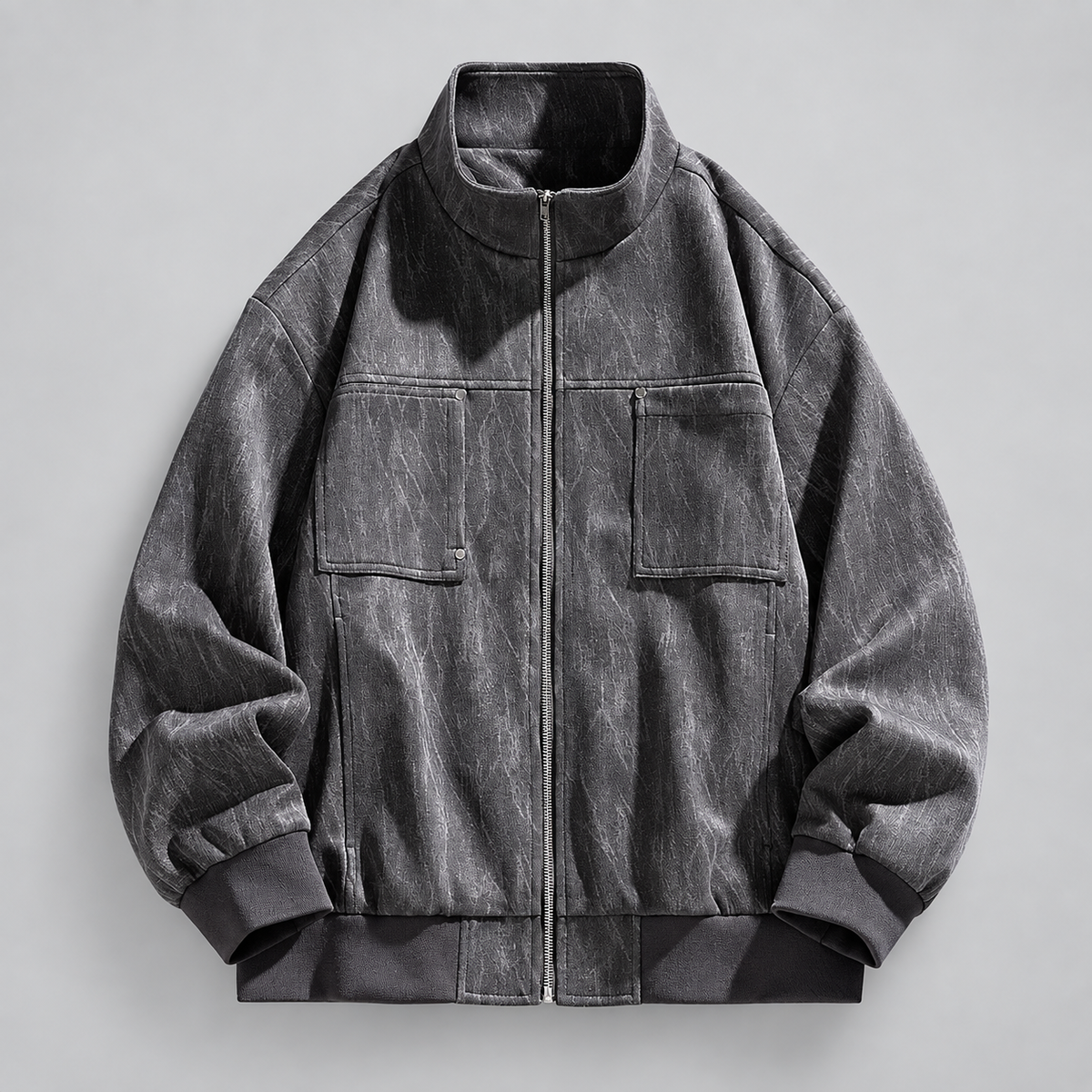 Tristan Men’s Washed-Texture Utility Bomber Jacket