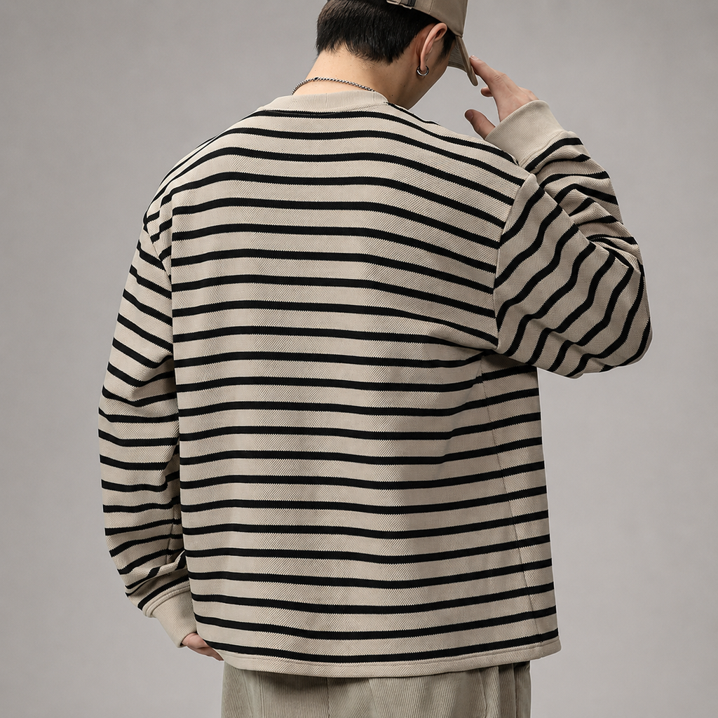 Alessio Men's Striped Pullover Shirt – Relaxed Fit Lightweight Long Sleeve Top