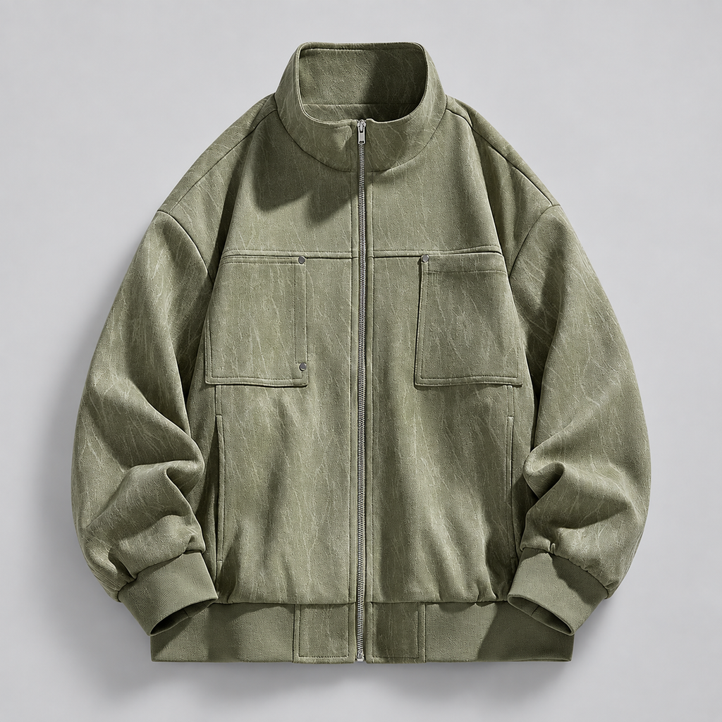 Tristan Men’s Washed-Texture Utility Bomber Jacket