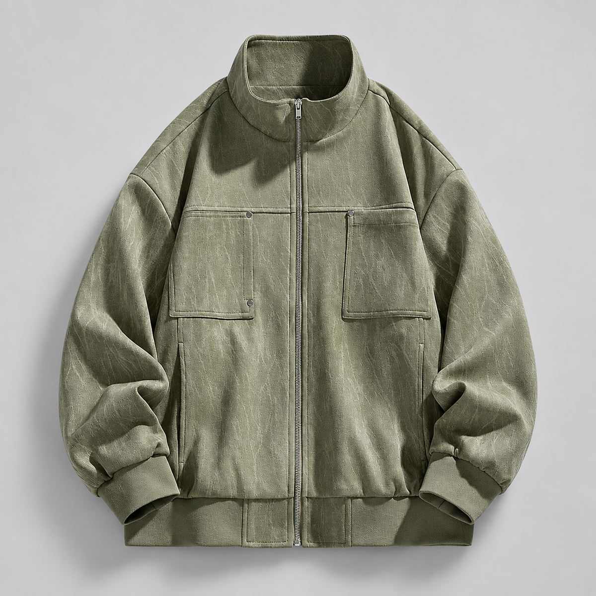Tristan Men’s Washed-Texture Utility Bomber Jacket