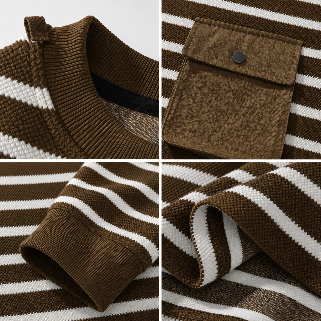 Alessio Men's Striped Pullover Shirt – Relaxed Fit Lightweight Long Sleeve Top