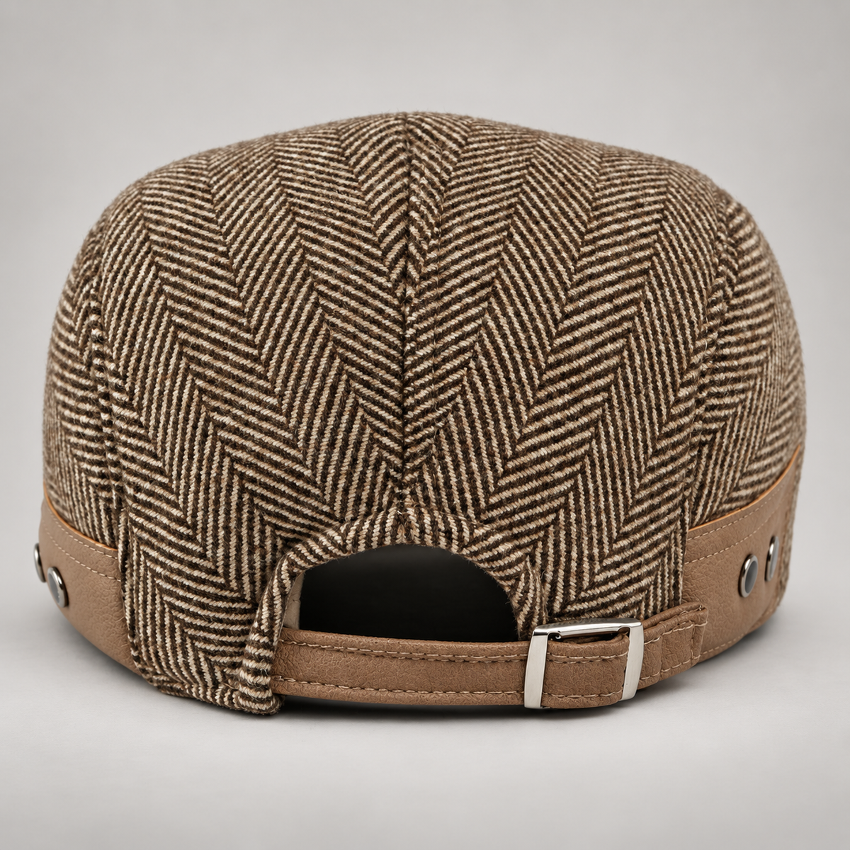 Alfred Herringbone Flat Cap with Contrast Side Tab