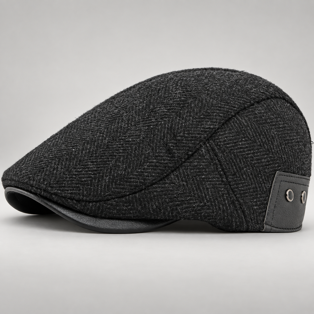 Alfred Herringbone Flat Cap with Contrast Side Tab