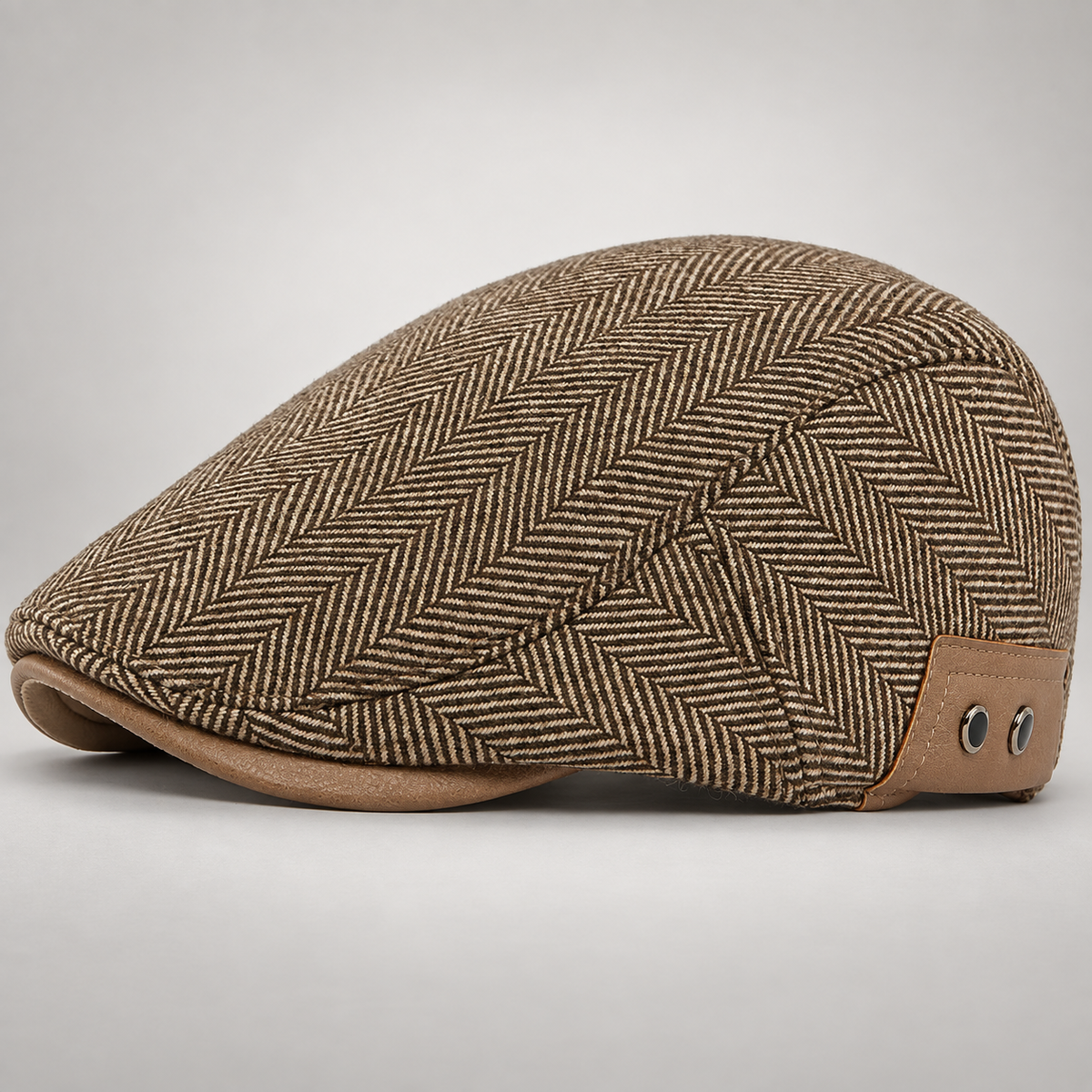 Alfred Herringbone Flat Cap with Contrast Side Tab