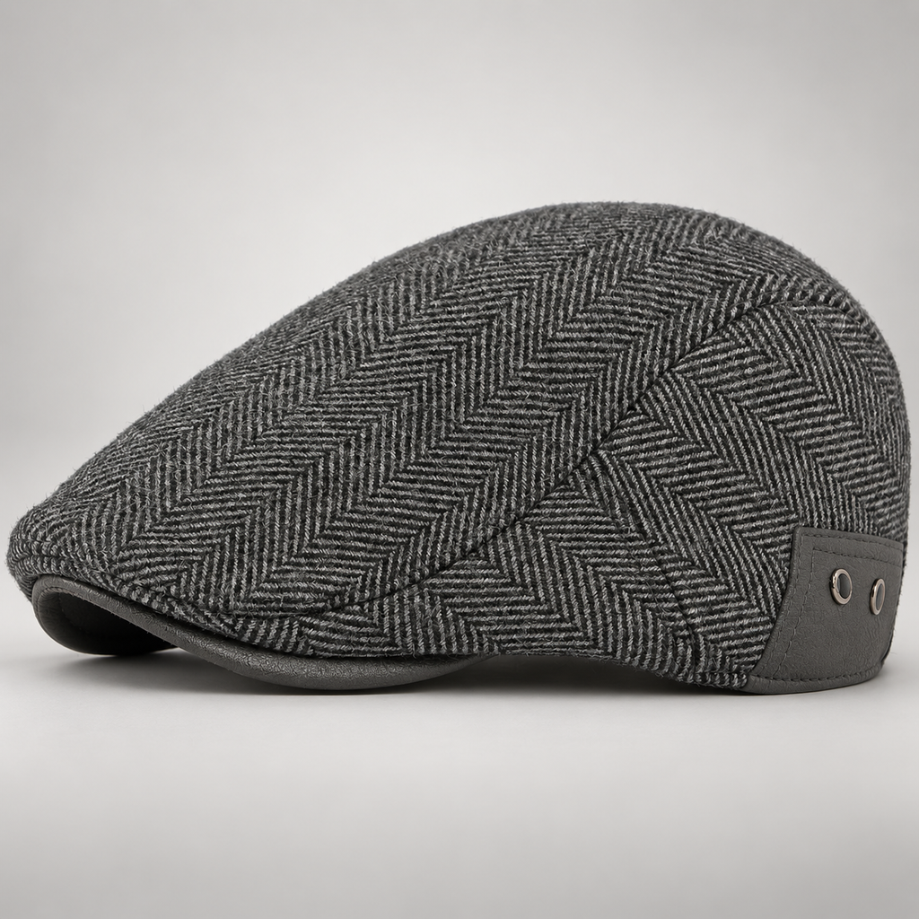 Alfred Herringbone Flat Cap with Contrast Side Tab