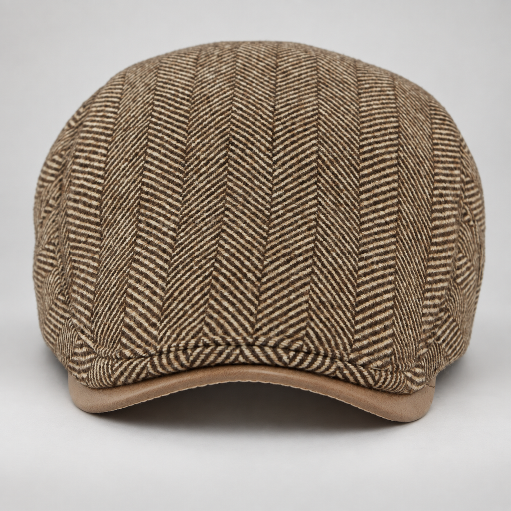 Alfred Herringbone Flat Cap with Contrast Side Tab