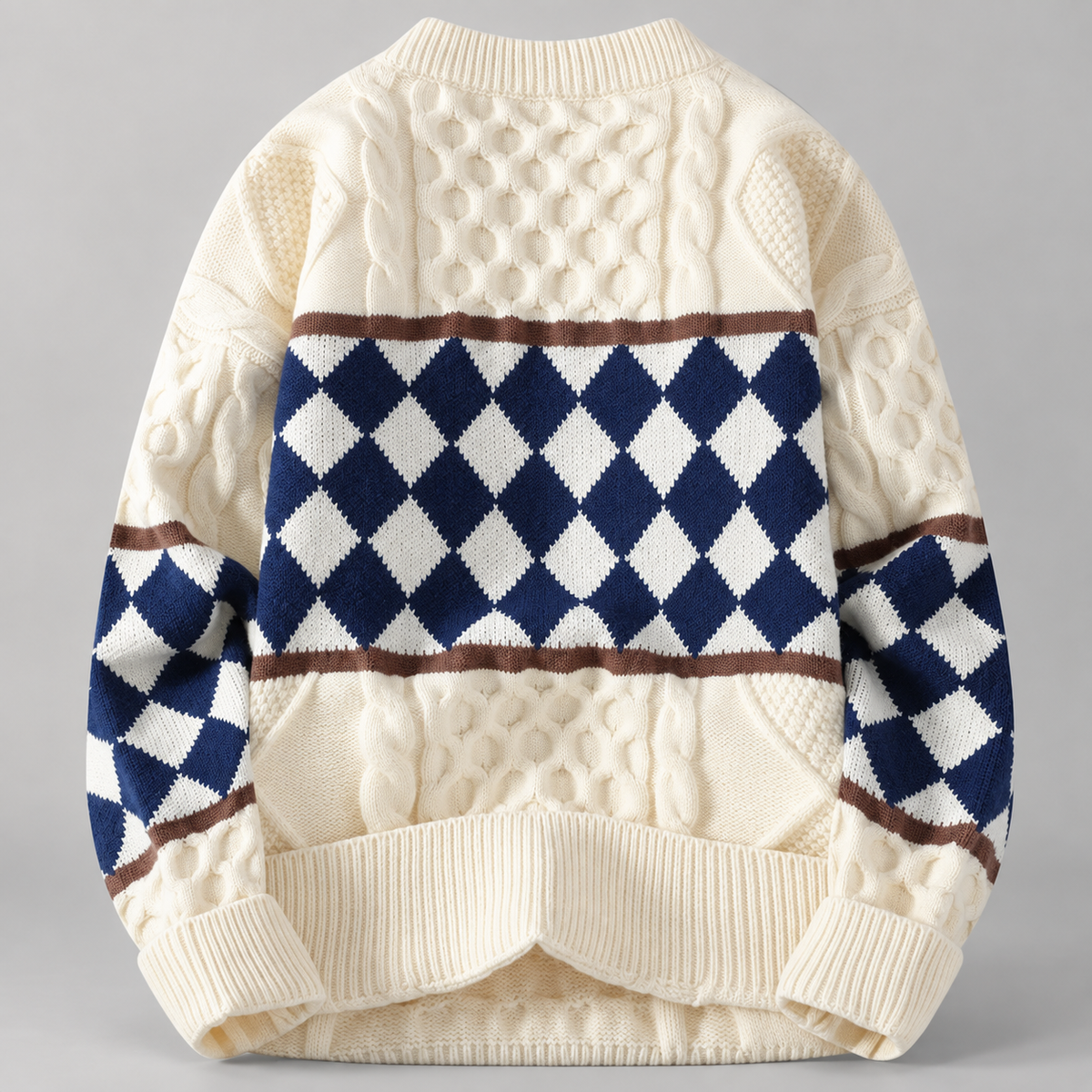 Alistair Men’s Cable-Knit Argyle Crewneck Sweater