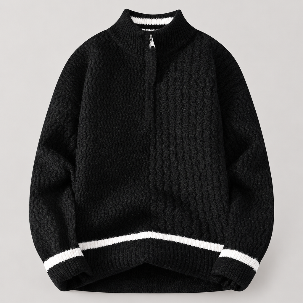 Alistair Men’s Textured Quarter-Zip Sweater with Contrast Trim