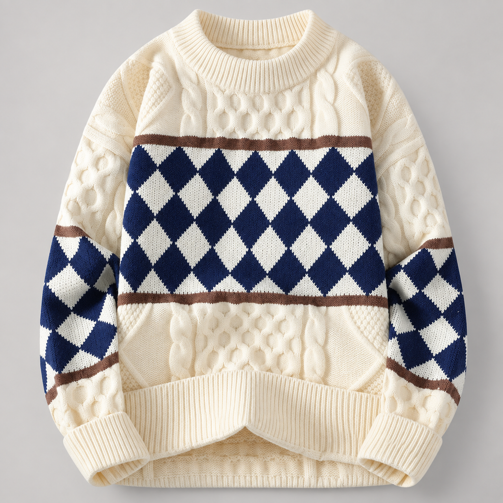 Alistair Men’s Cable-Knit Argyle Crewneck Sweater