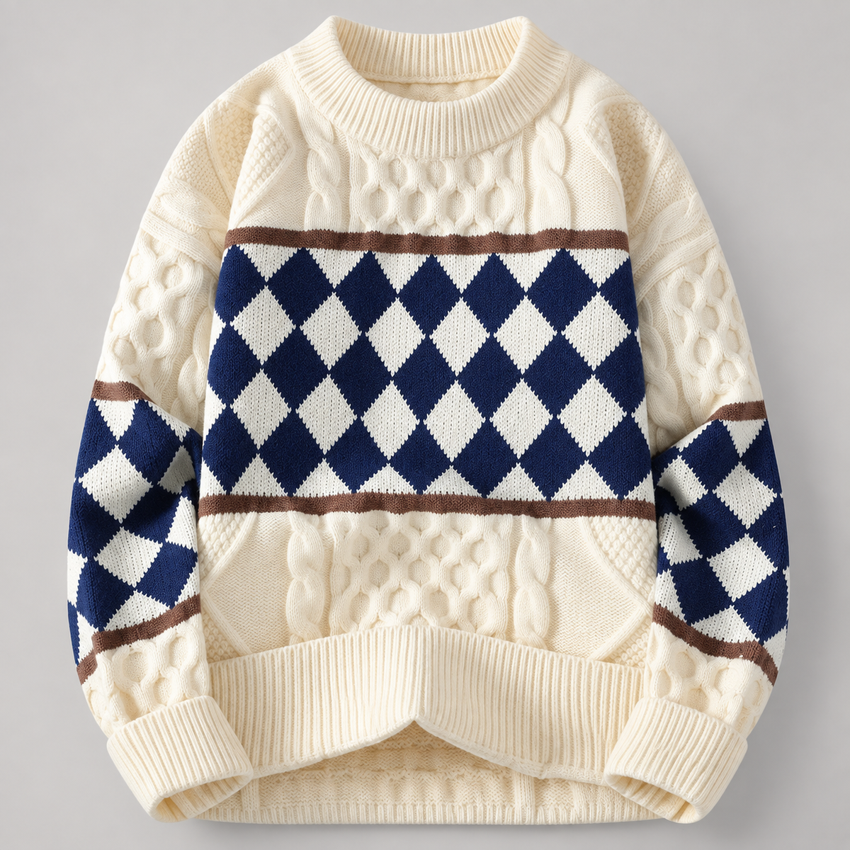 Alistair Men’s Cable-Knit Argyle Crewneck Sweater
