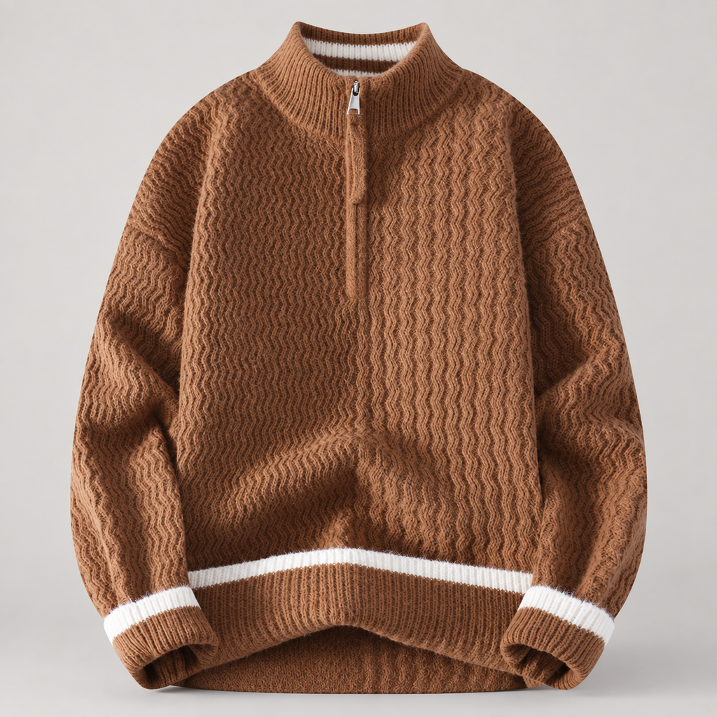 Alistair Men’s Textured Quarter-Zip Sweater with Contrast Trim