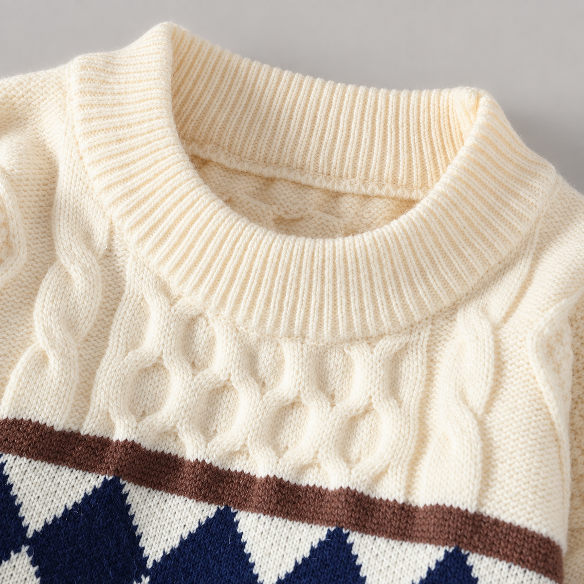 Alistair Men’s Cable-Knit Argyle Crewneck Sweater