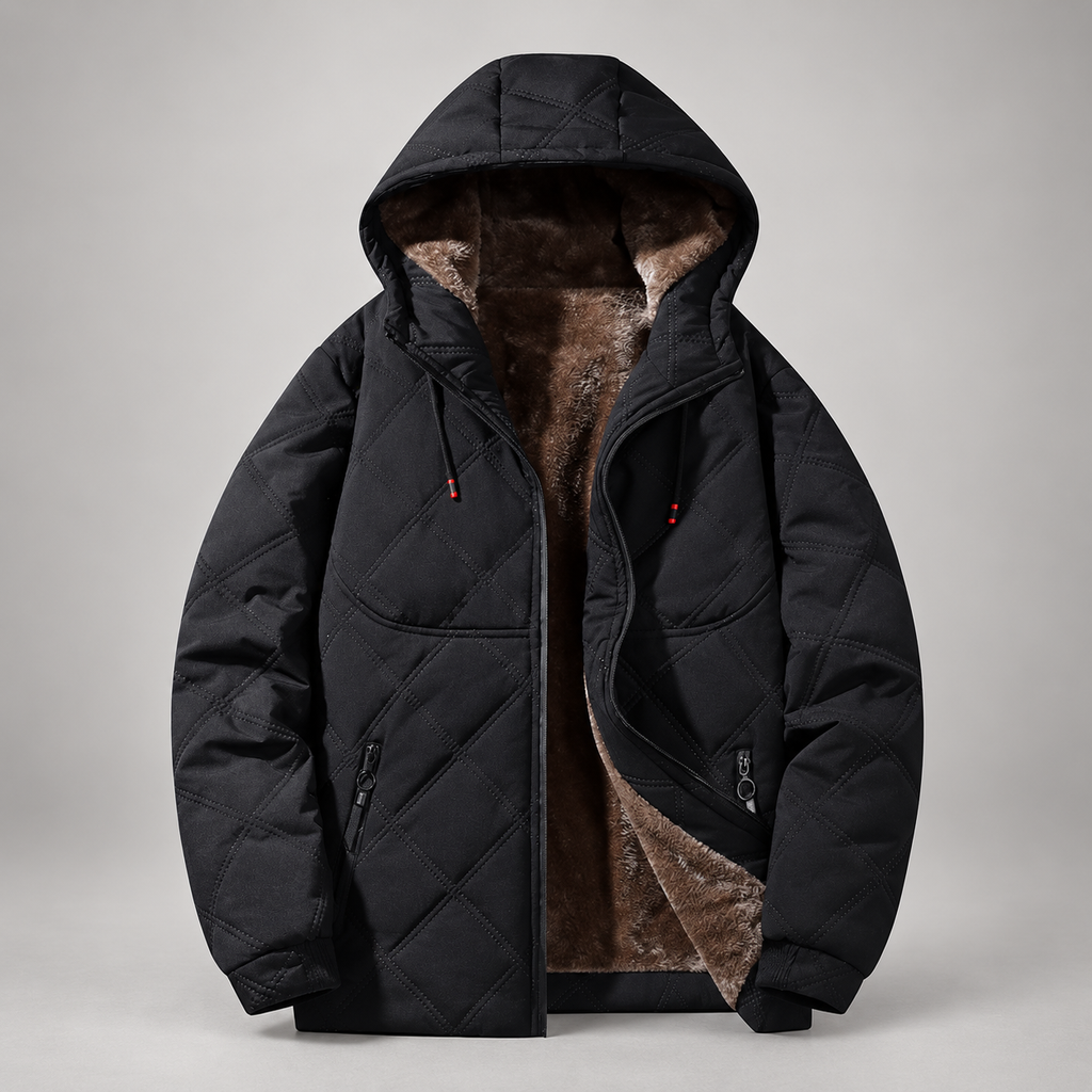 Alistair Men’s Plush-Lined Diamond-Quilted Hooded Jacket