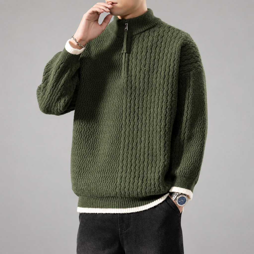 Alistair Men’s Textured Quarter-Zip Sweater with Contrast Trim