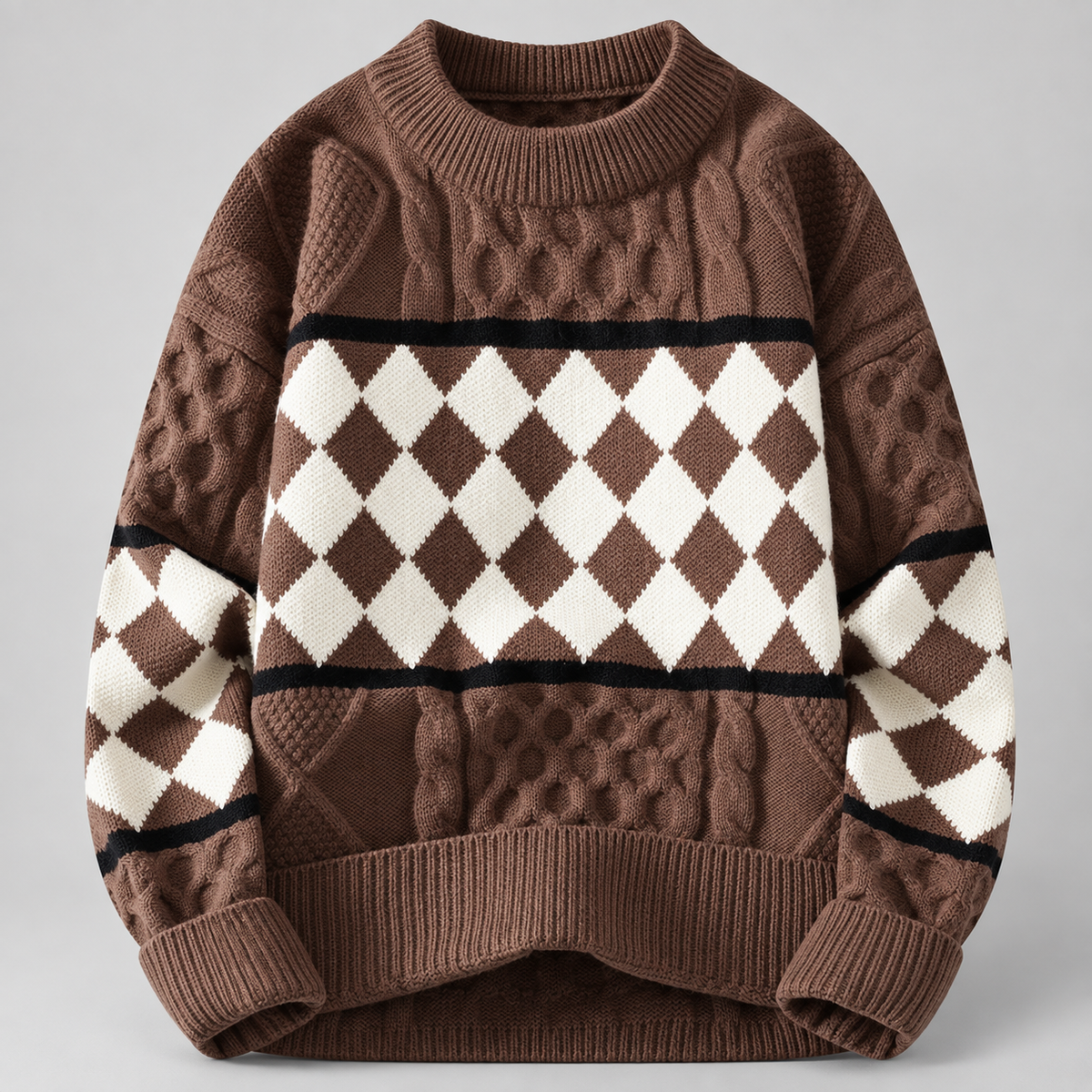 Alistair Men’s Cable-Knit Argyle Crewneck Sweater