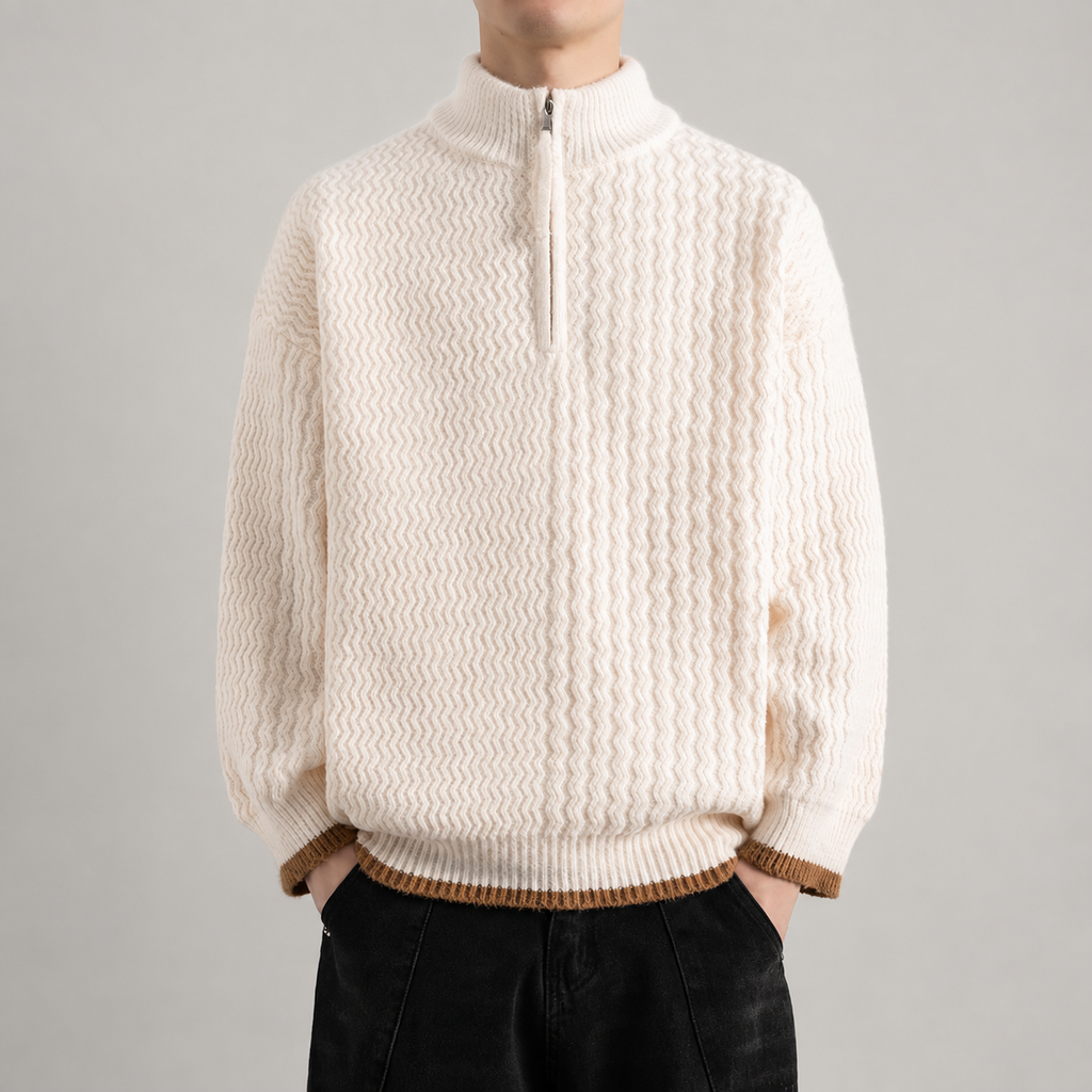 Alistair Men’s Textured Quarter-Zip Sweater with Contrast Trim