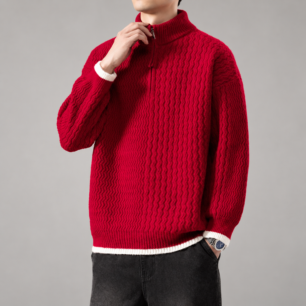 Alistair Men’s Textured Quarter-Zip Sweater with Contrast Trim