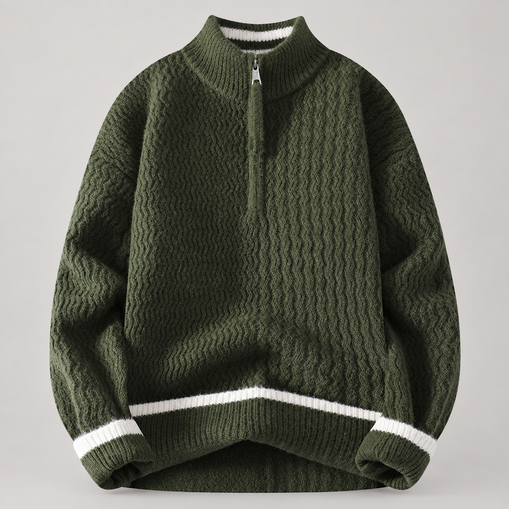 Alistair Men’s Textured Quarter-Zip Sweater with Contrast Trim