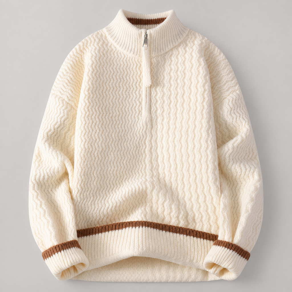 Alistair Men’s Textured Quarter-Zip Sweater with Contrast Trim