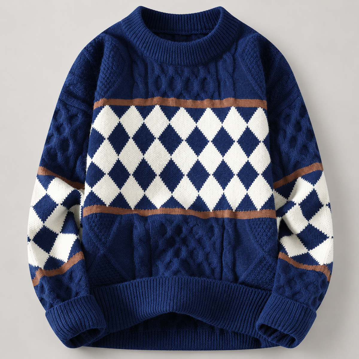Alistair Men’s Cable-Knit Argyle Crewneck Sweater