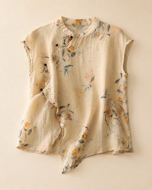 Amalia Floral Linen Sleeveless Blouse