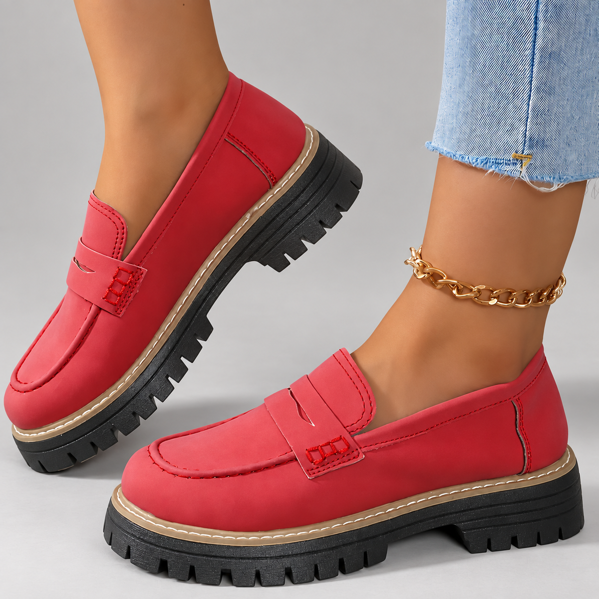 Amelia Women’s Chunky Penny Loafers with Lug Sole