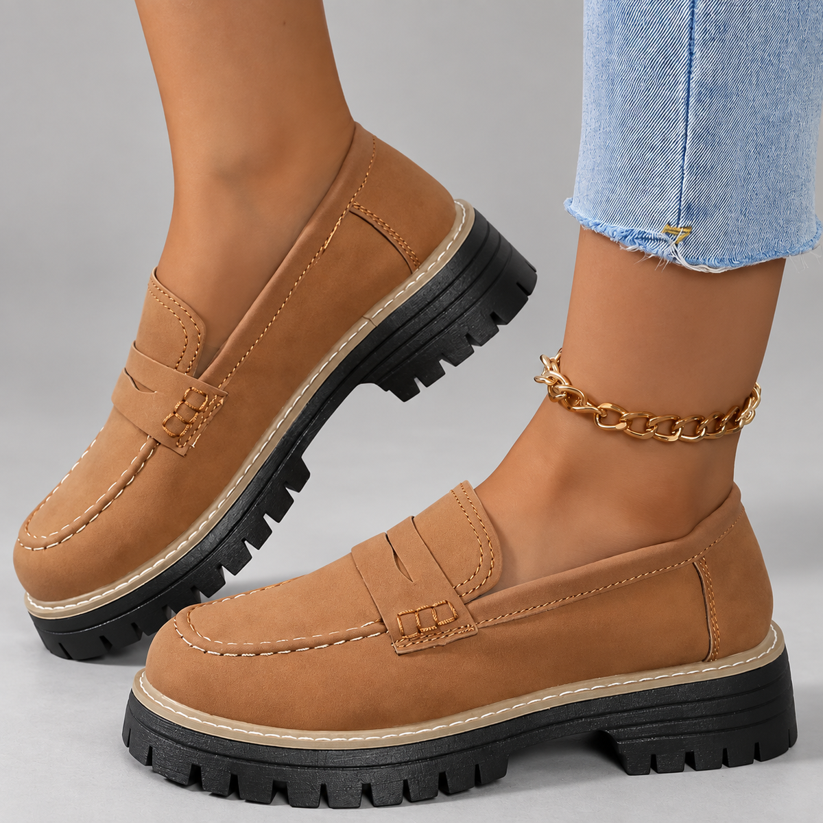 Amelia Women’s Chunky Penny Loafers with Lug Sole