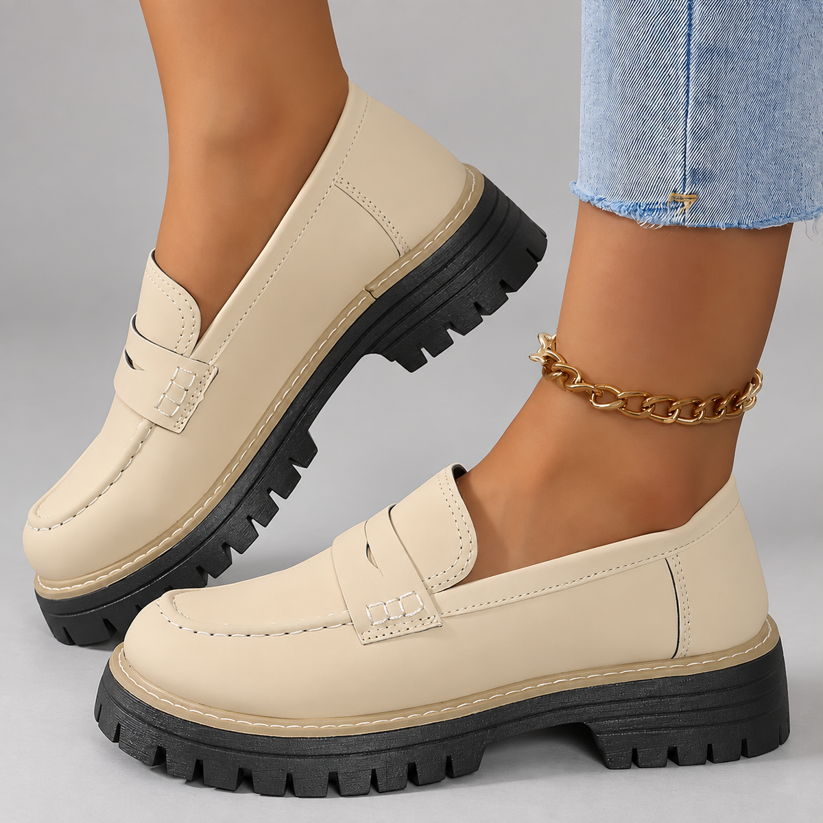 Amelia Women’s Chunky Penny Loafers with Lug Sole