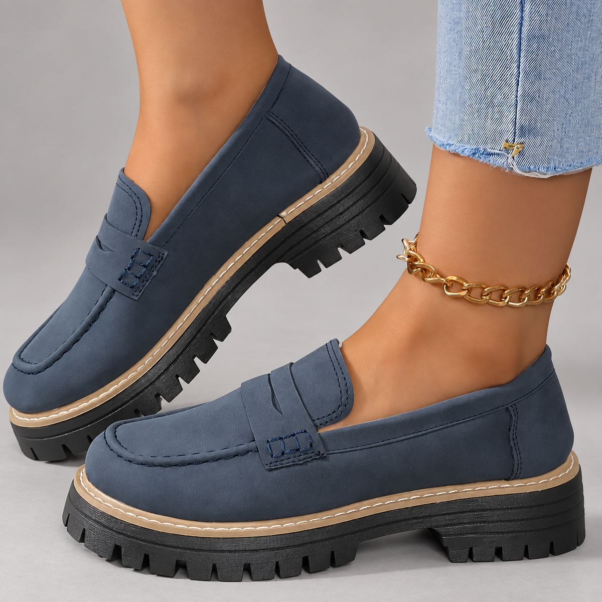 Amelia Women’s Chunky Penny Loafers with Lug Sole