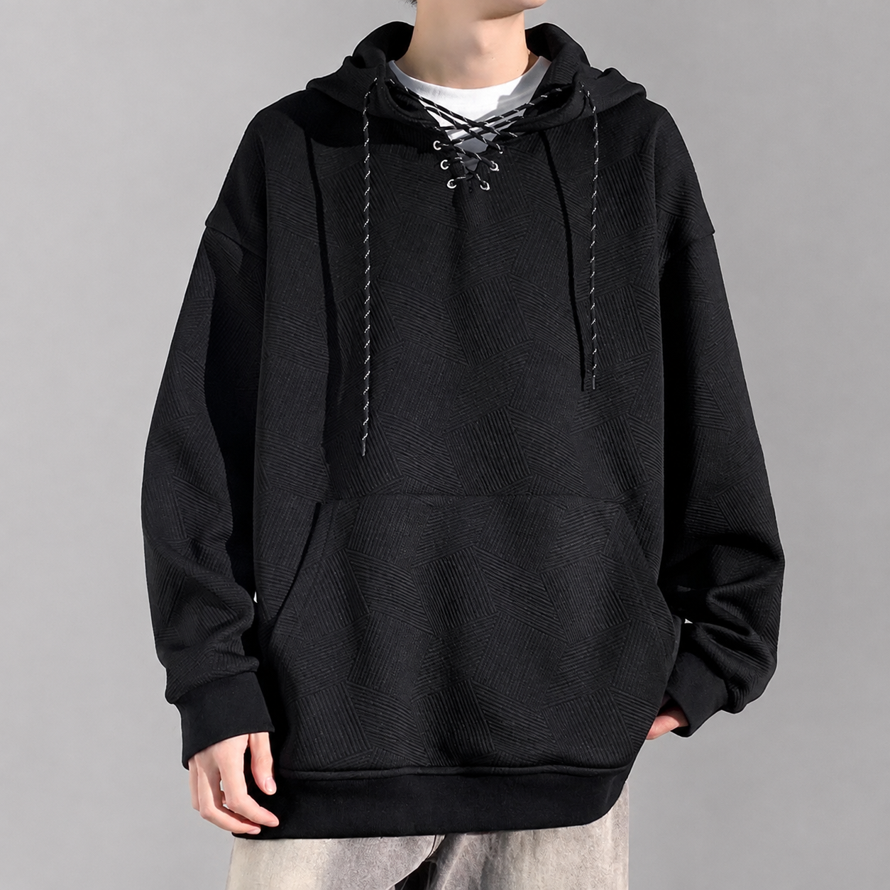 Anthony Men's Textured Lace-Up Pullover Hoodie
