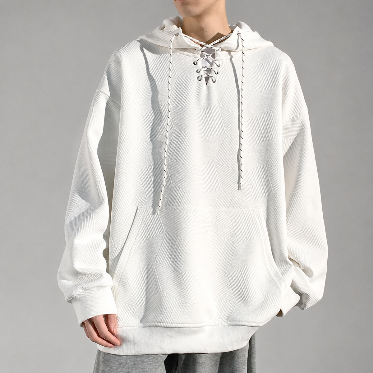 Anthony Men's Textured Lace-Up Pullover Hoodie