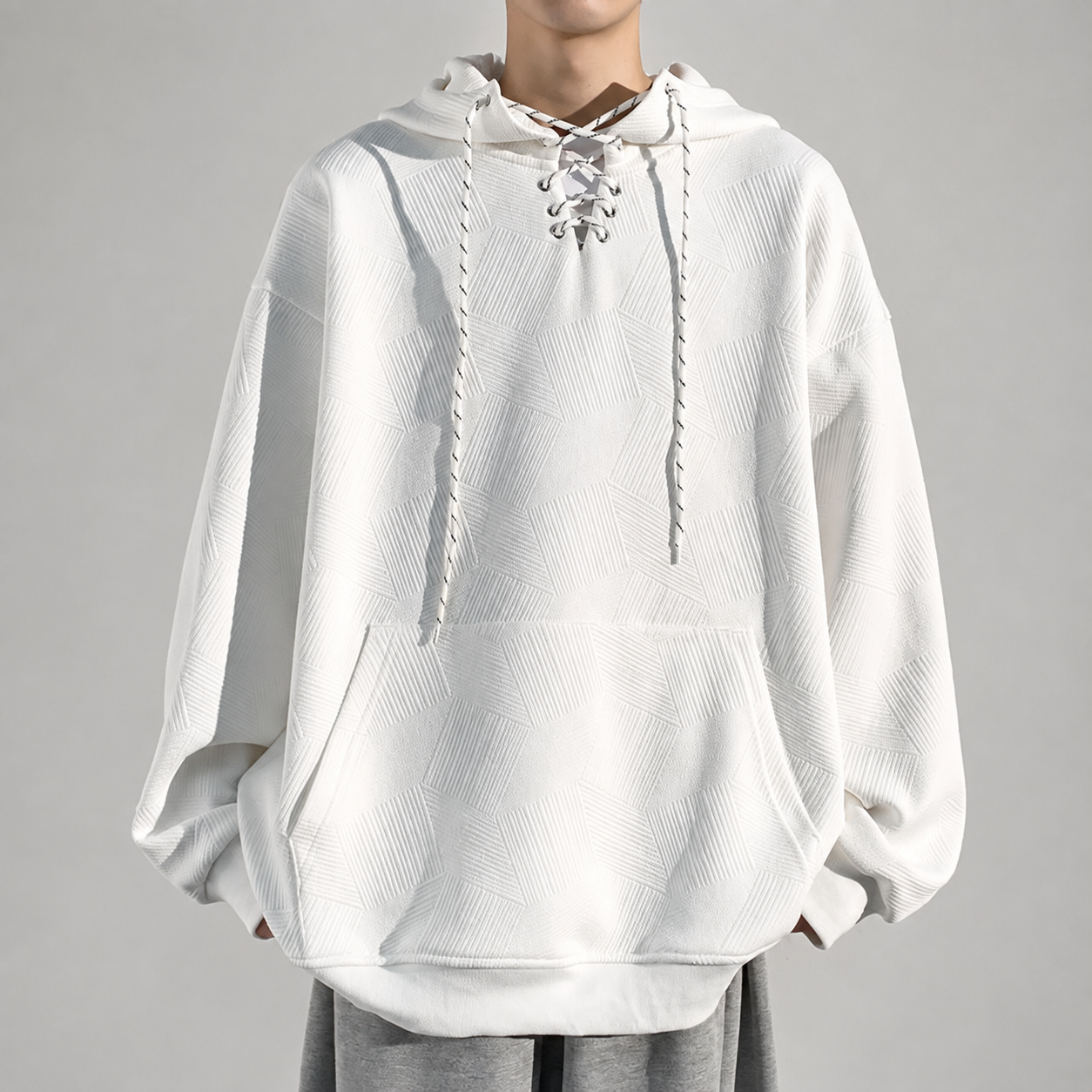 Anthony Men's Textured Lace-Up Pullover Hoodie
