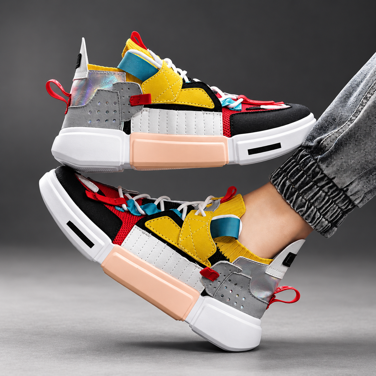 Armand Men’s Color-Block Mid-Top Sneakers with Chunky Segmented Sole
