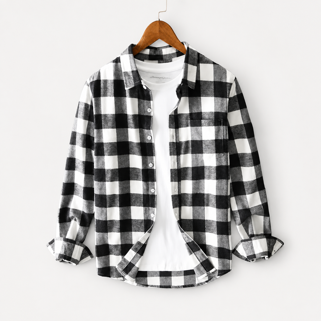 Arthur Men's Cotton Plaid Shirt – Relaxed Fit Long Sleeve Button-Up