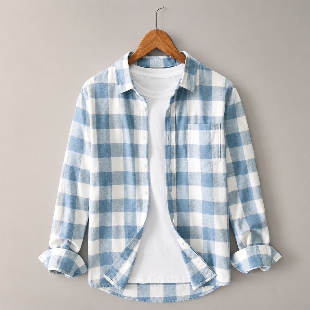 Arthur Men's Cotton Plaid Shirt – Relaxed Fit Long Sleeve Button-Up