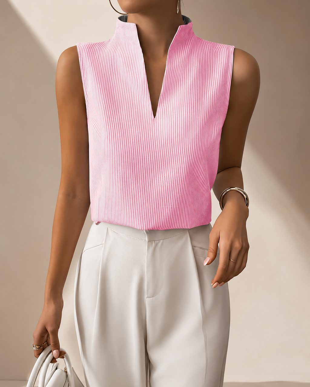 Avery Striped Sleeveless V-Neck Top