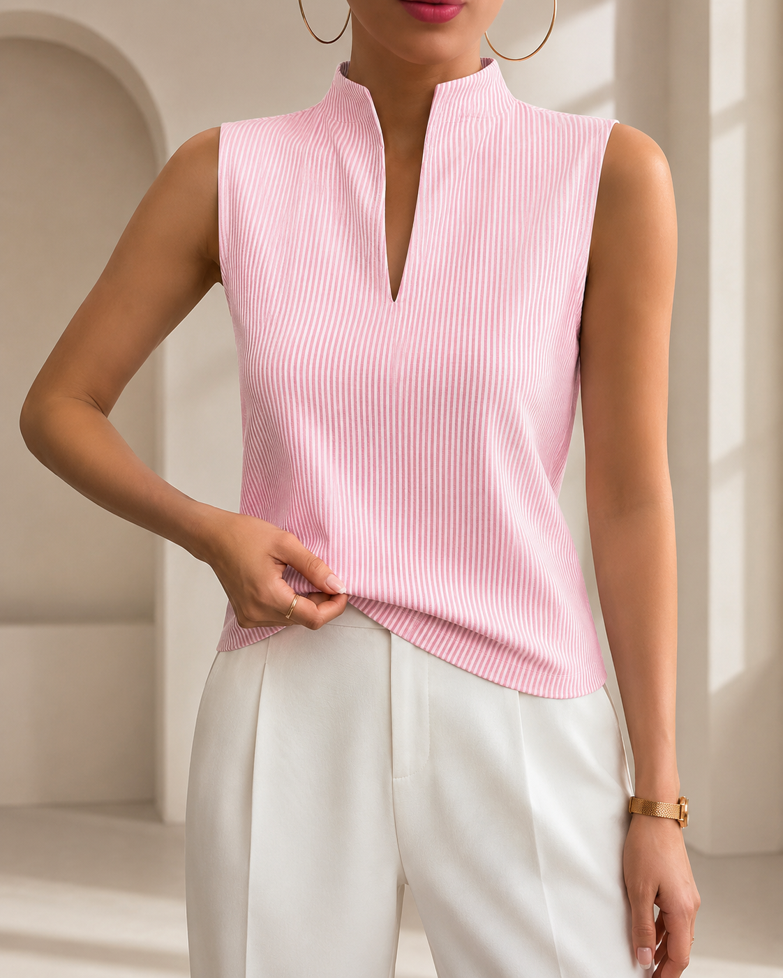 Avery Striped Sleeveless V-Neck Top