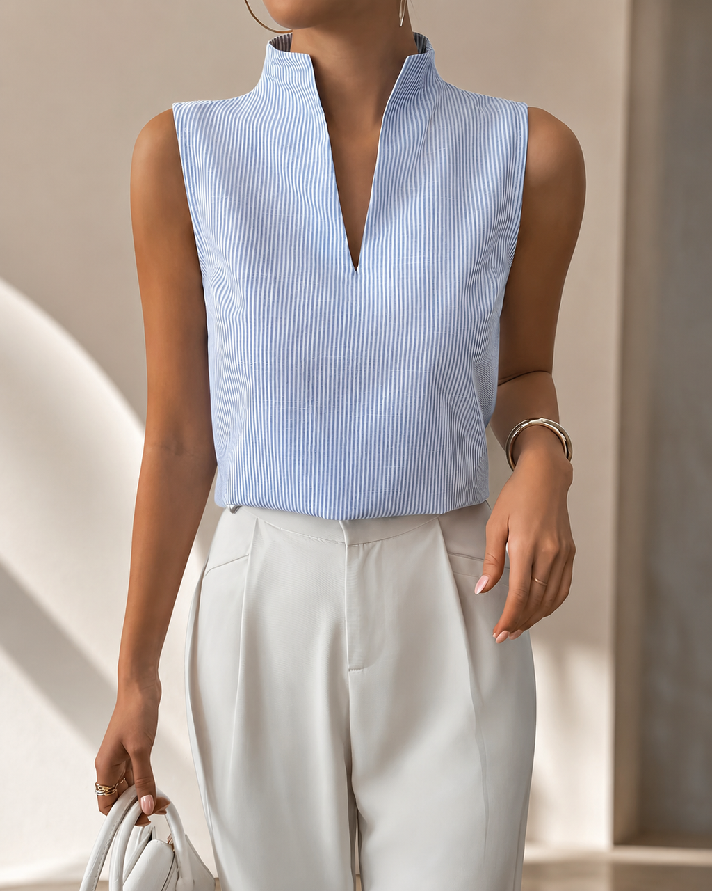 Avery Striped Sleeveless V-Neck Top