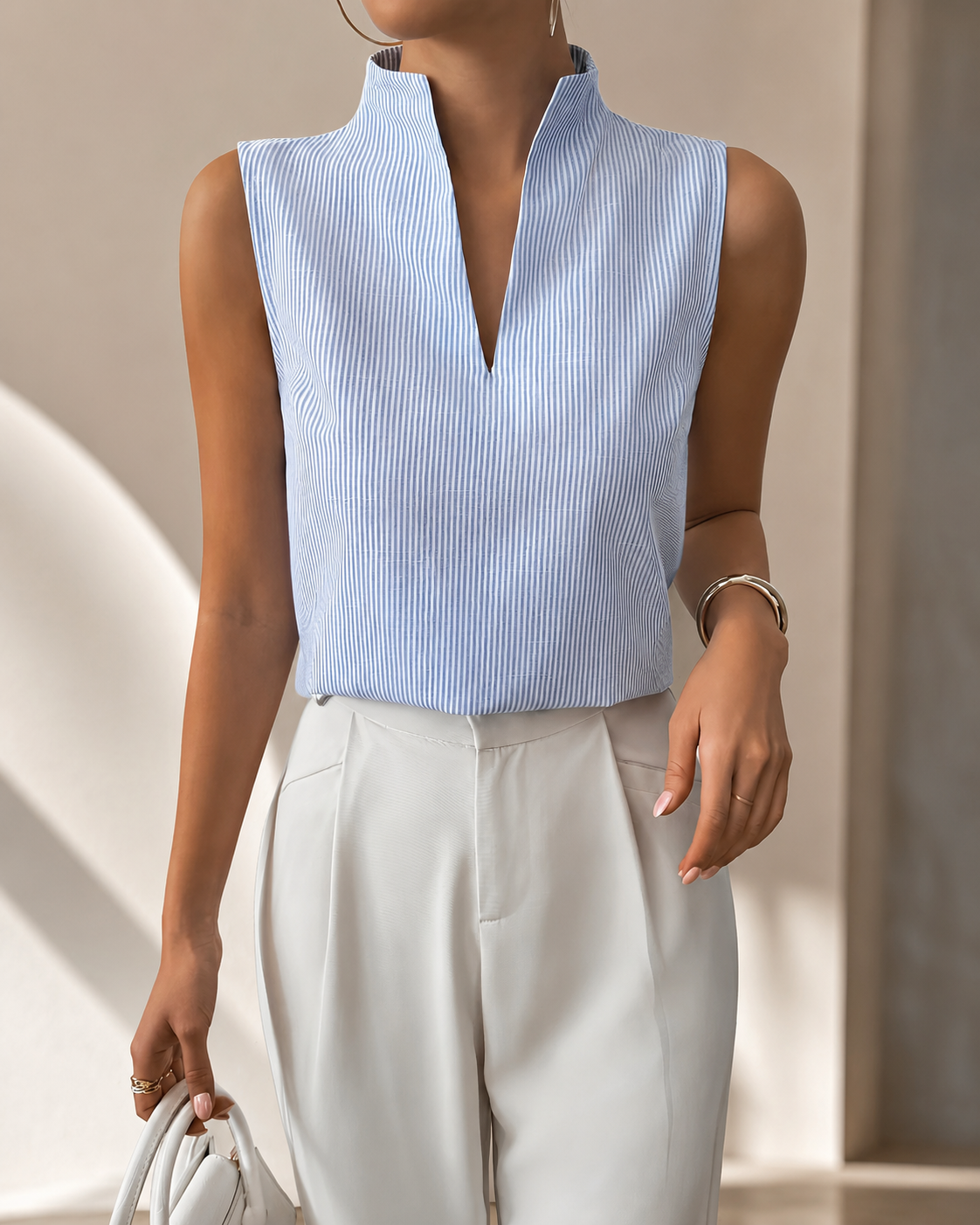 Avery Striped Sleeveless V-Neck Top