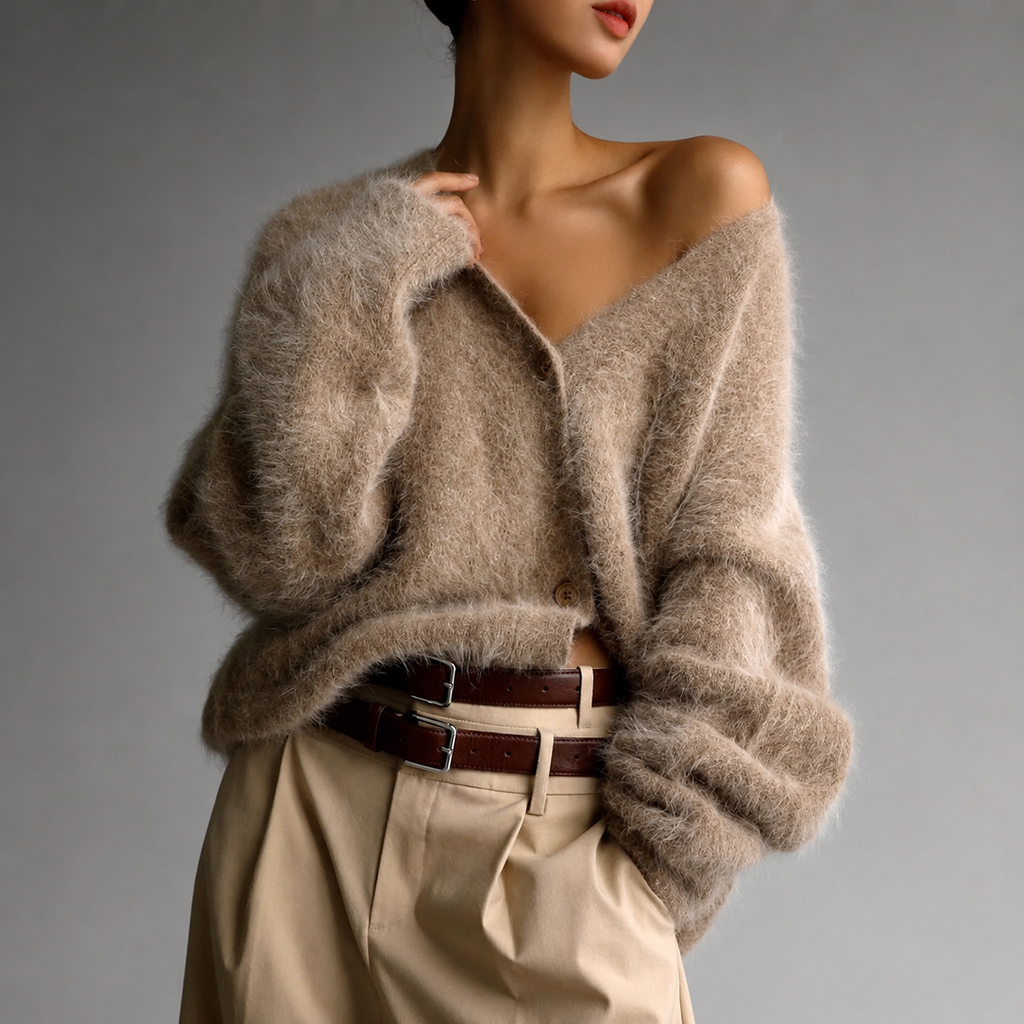 Avery Fuzzy Oversized V-Neck Cardigan