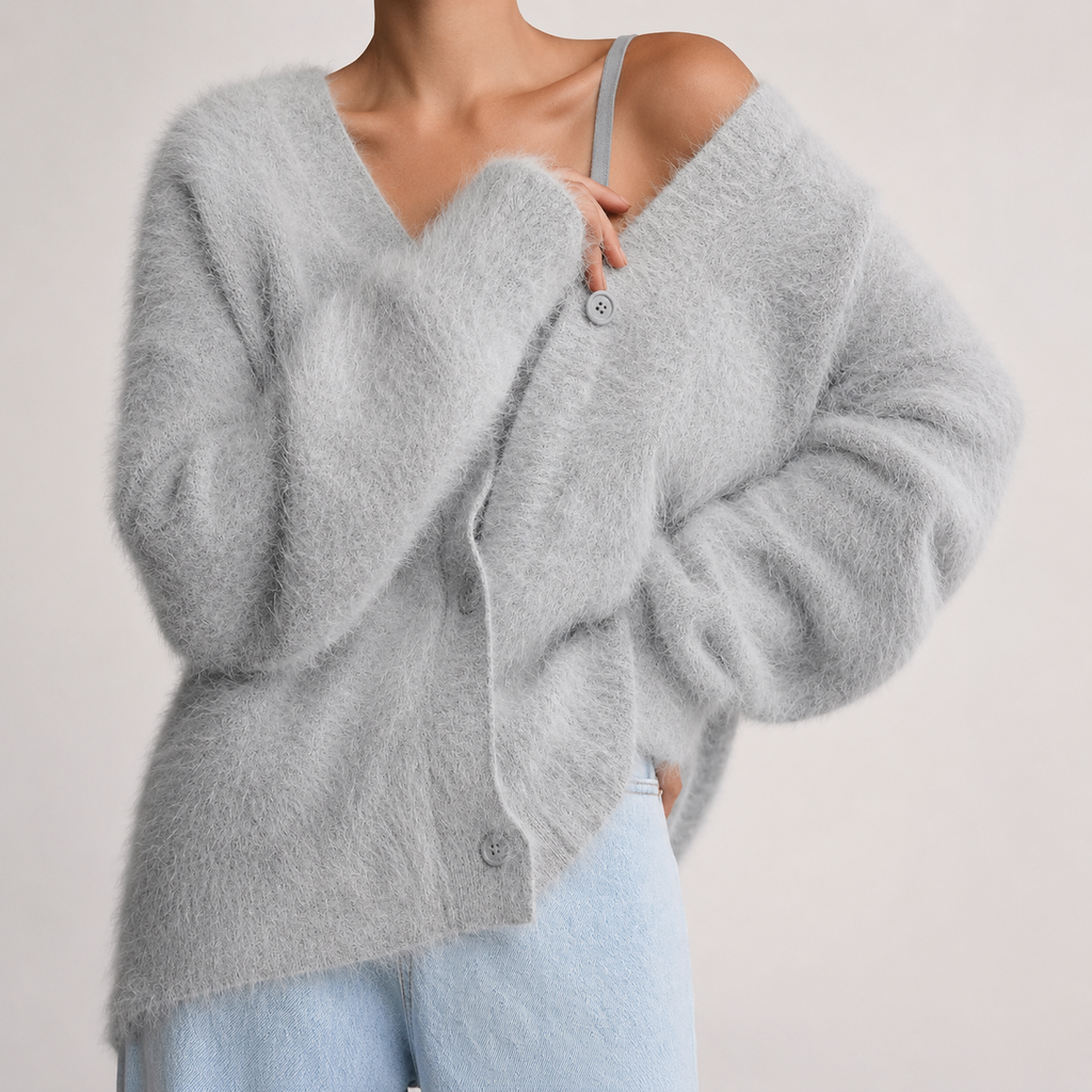 Avery Fuzzy Oversized V-Neck Cardigan
