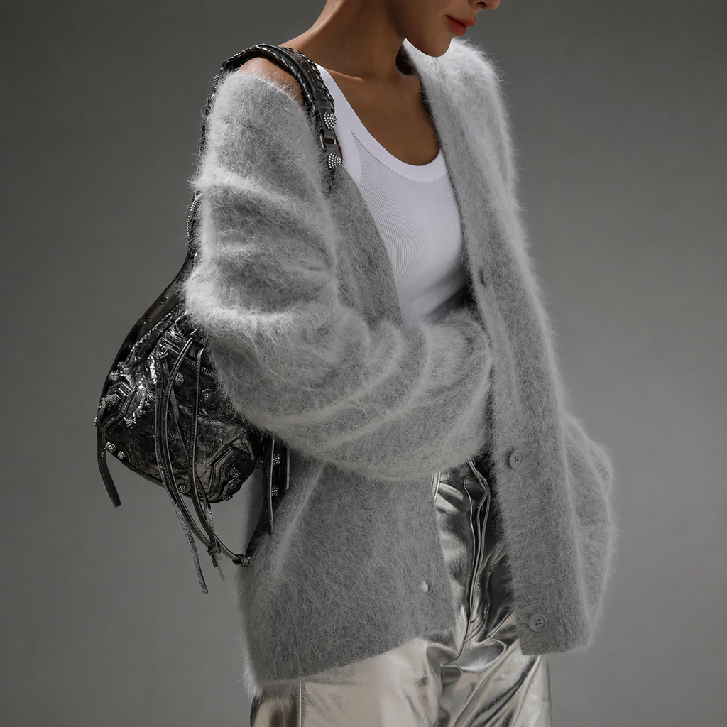 Avery Fuzzy Oversized V-Neck Cardigan