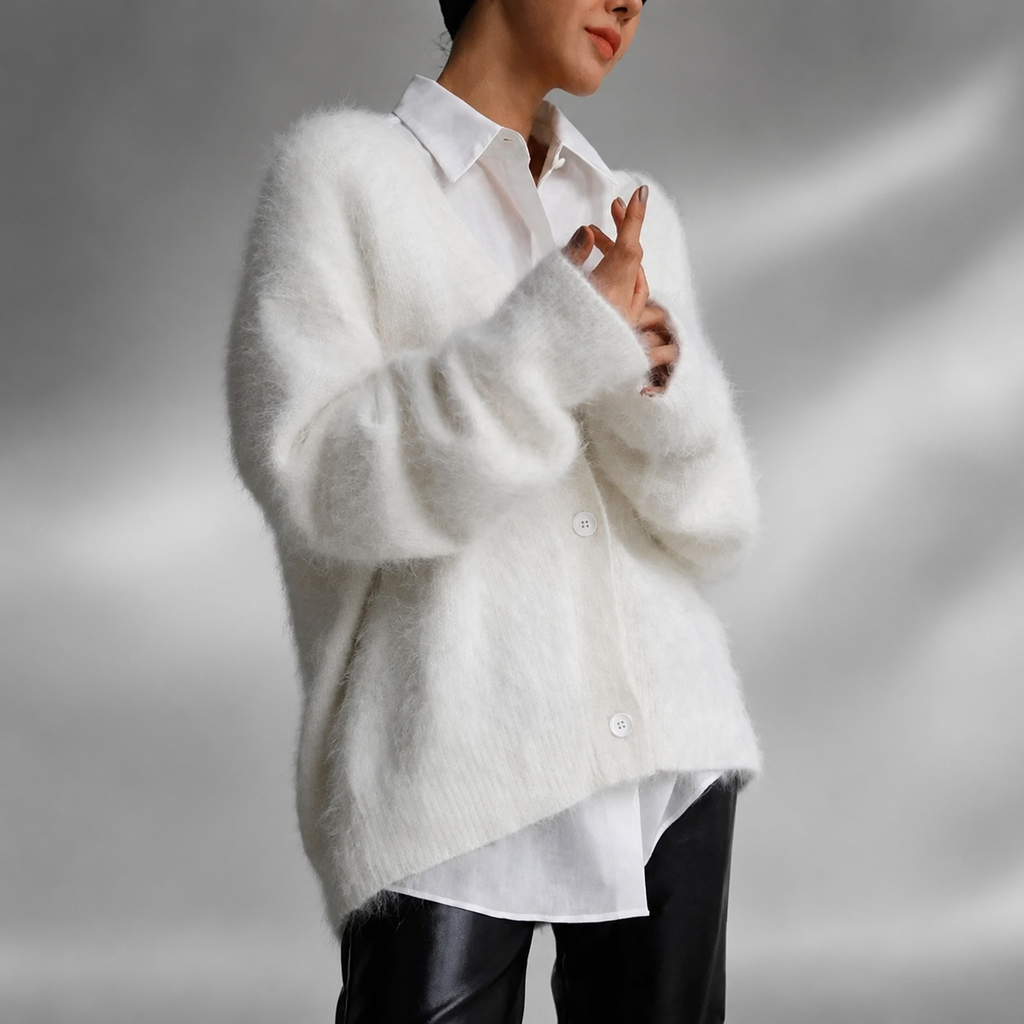 Avery Fuzzy Oversized V-Neck Cardigan