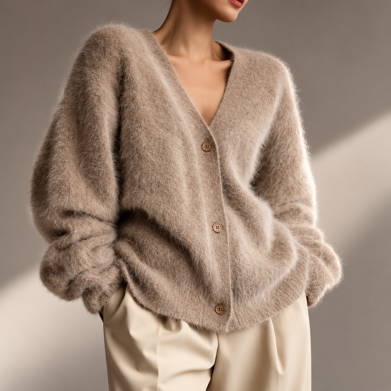 Avery Fuzzy Oversized V-Neck Cardigan