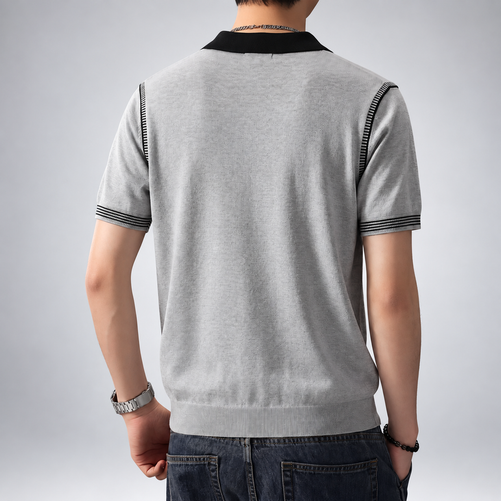 Wilfred Men's Short Sleeve Knit Polo Shirt with Contrast Collar